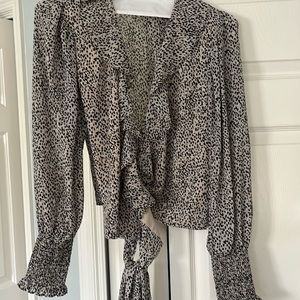 Bardot Black and White tie front Blouse